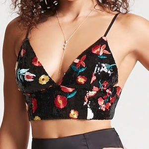 Sequin Floral Bralette Crop Top
